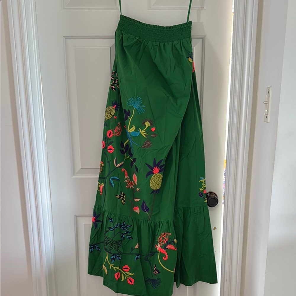 Anthropologie Green Maxi Wrap Dress Asymmetrical Tiered